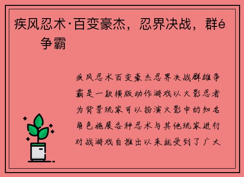 疾风忍术·百变豪杰，忍界决战，群雄争霸